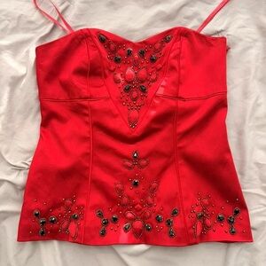 Lacoste Red Embellished Long Sleeve Top